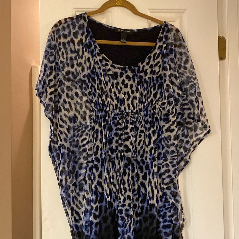 INC Tunic/Dress - Blue/Black Leopard Print with cinched sleeves
